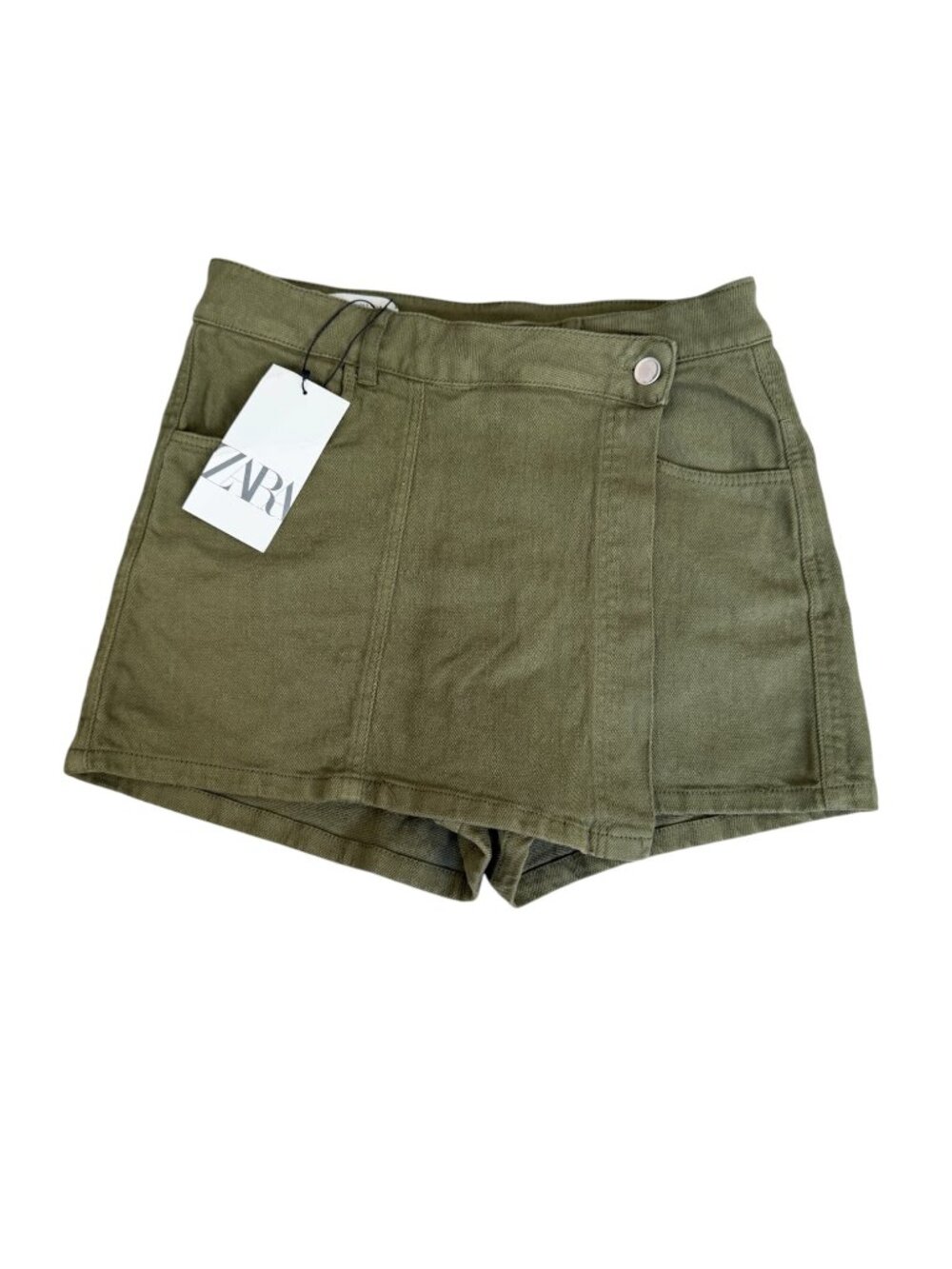 NWT Zara Olive Green Linen Blend Asymmetrical Wrap Skort Small